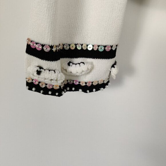 Moffi International Womens Cardigan Size L White Black Beaded Casual - Picture 4 of 5